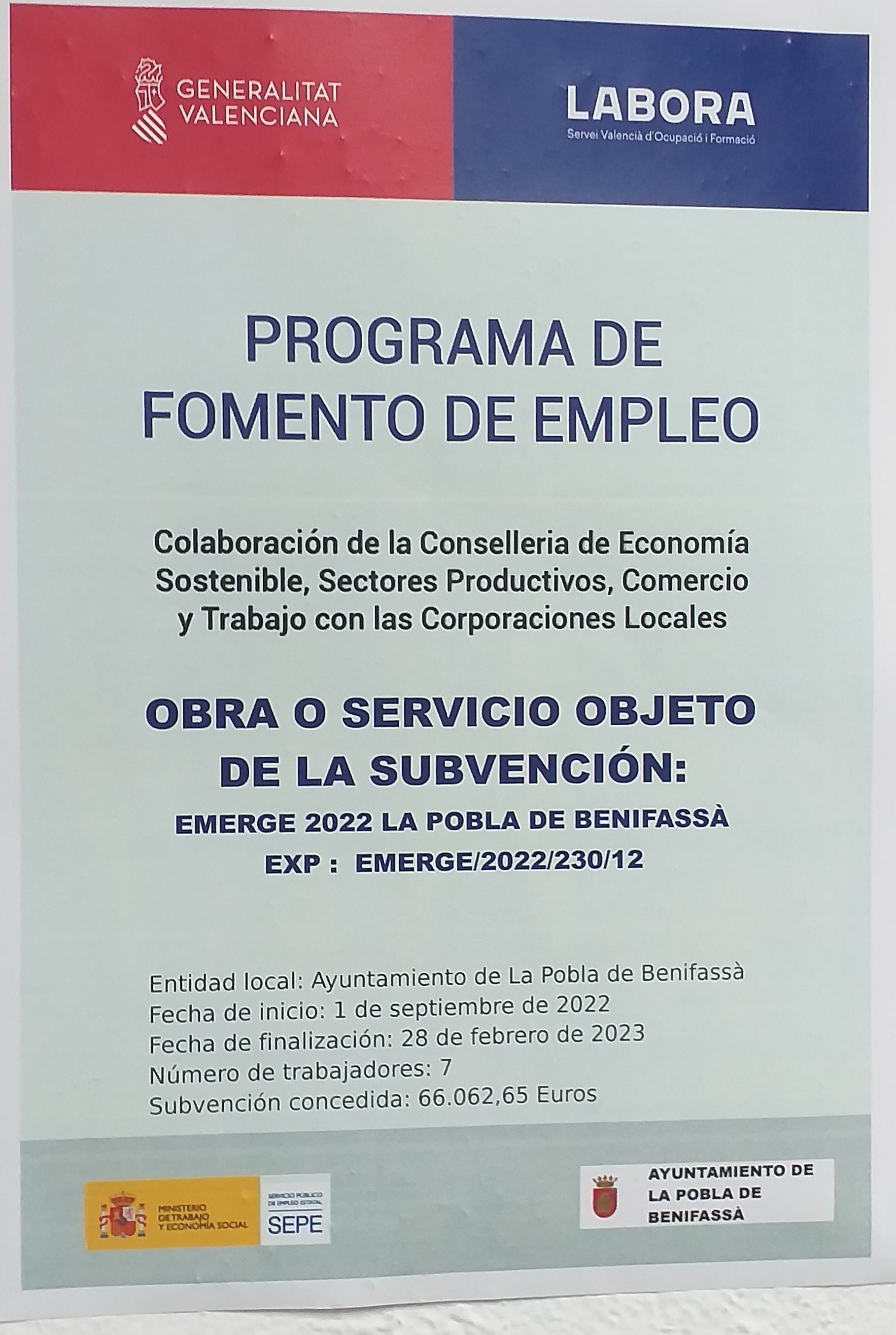 Subvención EMERGE 2022 concesión 66.062,65 euros para la contratación de 7personas